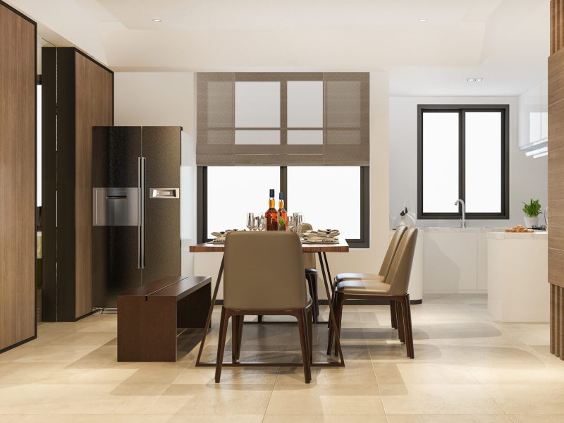 3d rendering dining room and kitchen with luxury decor